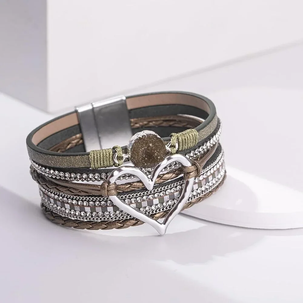 Leather Wrap Bracelet Faux Leather Zinc Clasp Boho Jewelry for Women